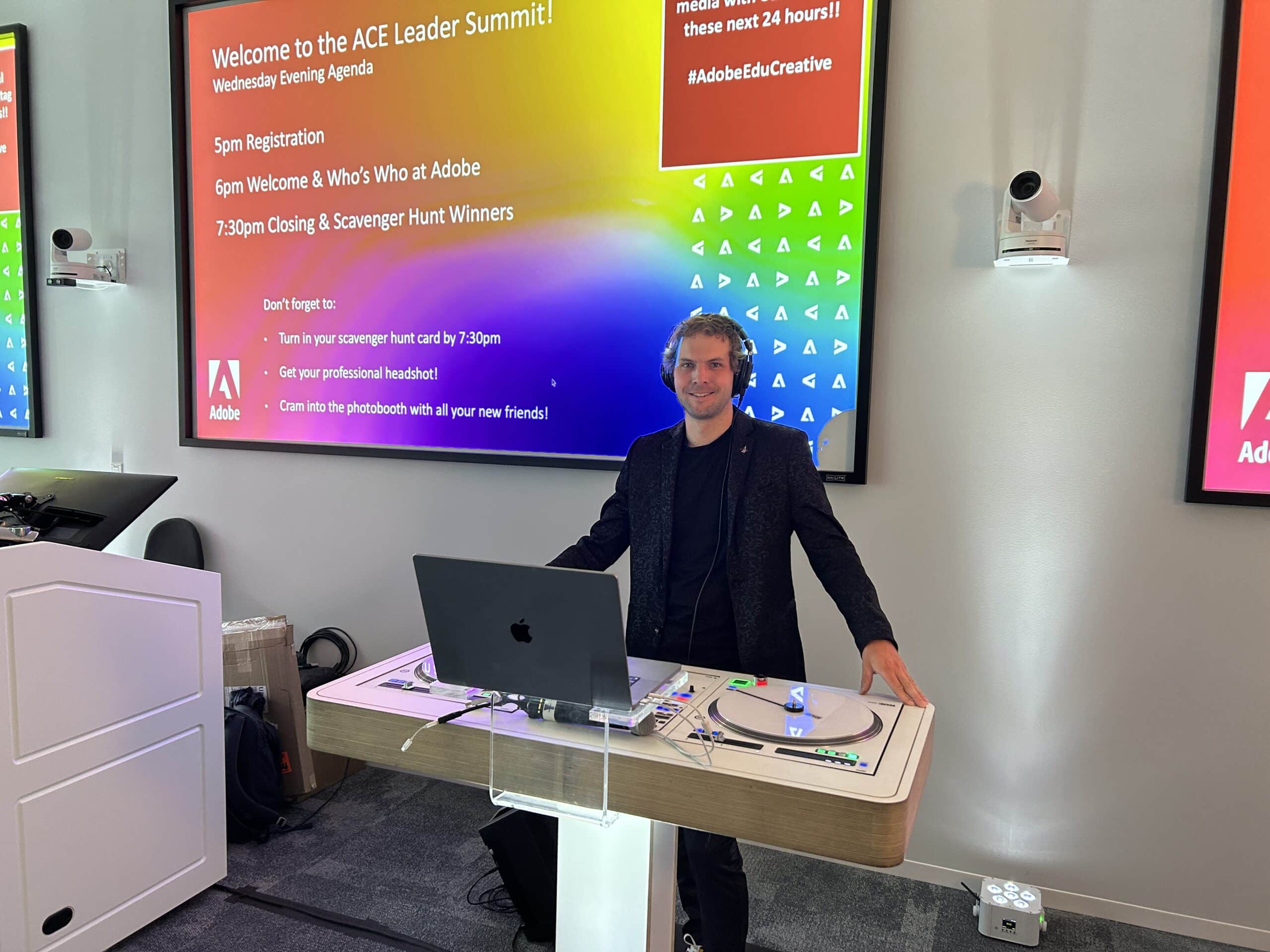 DJ Cam Reeve a DJ in Lehi at Adobe Headquarters DJing.