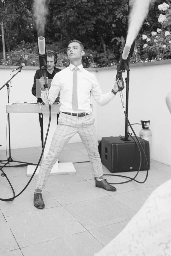 Wedding Reception at Twenty and Creek Braxton Hyping of the crowd